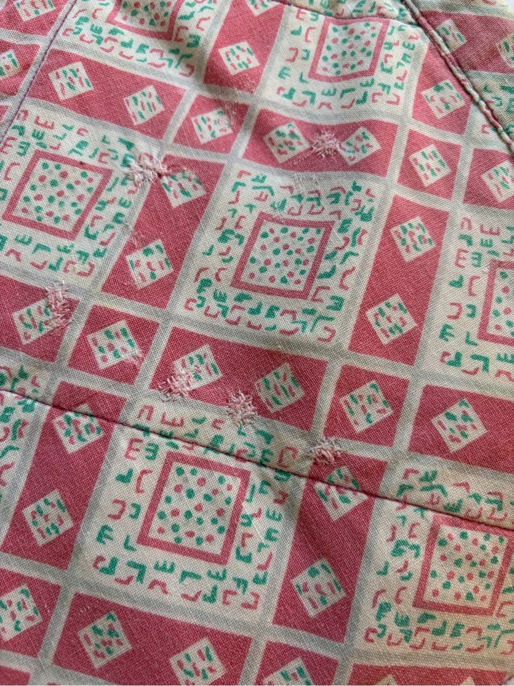 Vintage Little Girl Quilt Pink Teal Patchwork 43x32